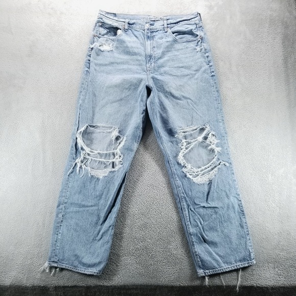 American Eagle Outfitters Denim - American Eagle Jeans Womens 18 Blue Highest Rise Baggy Straight Distressed